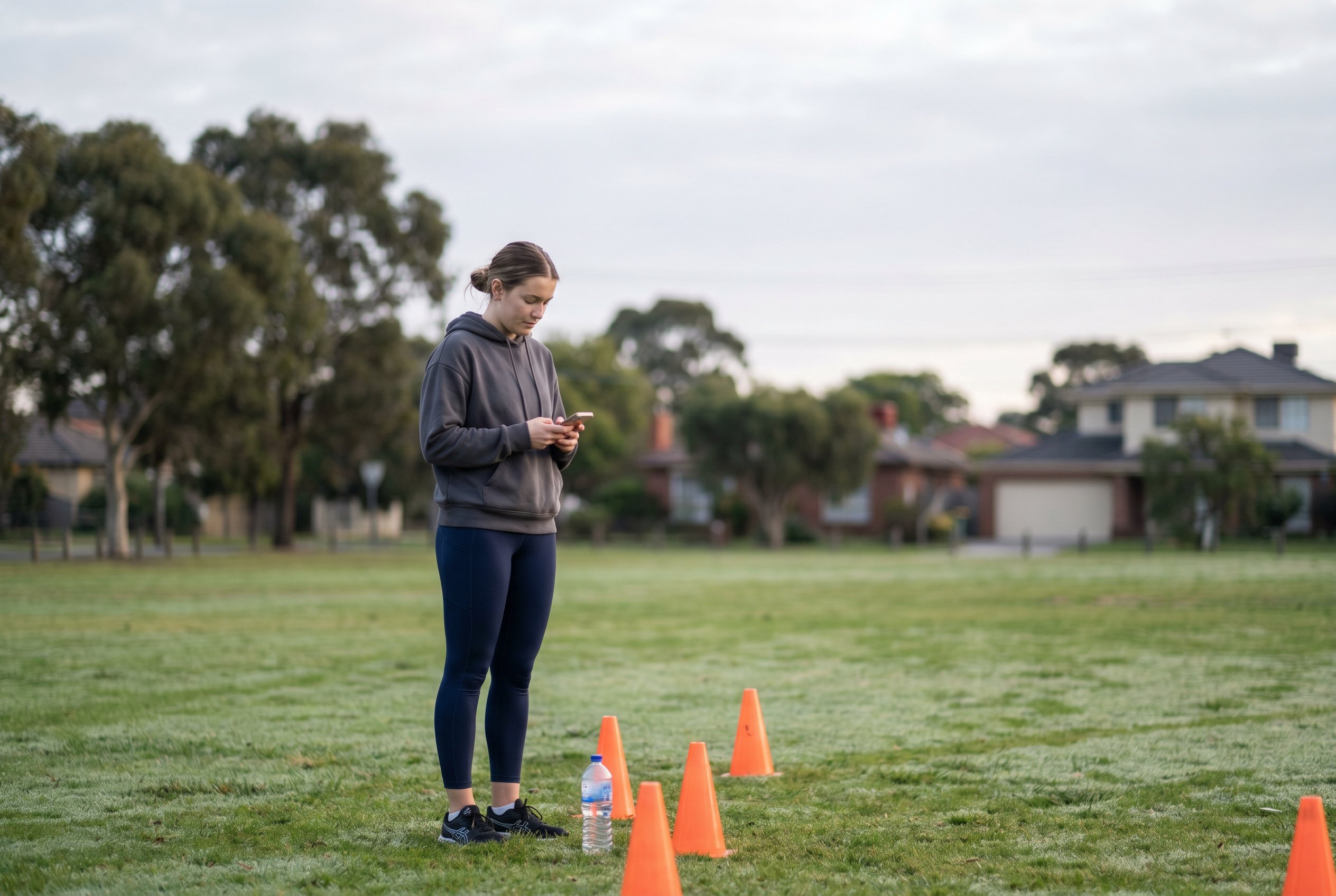 Candidate following her online Victoria Police fitness test program at a local park