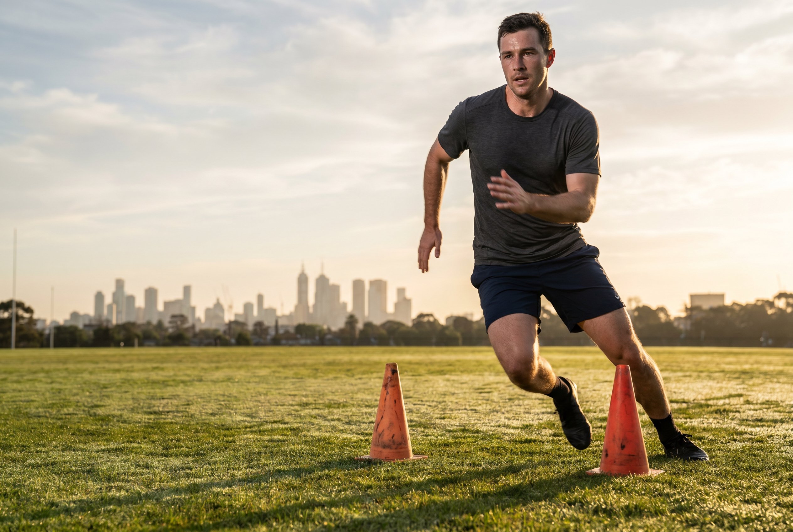 Candidate sprinting a 20 metre shuttle run at sunrise