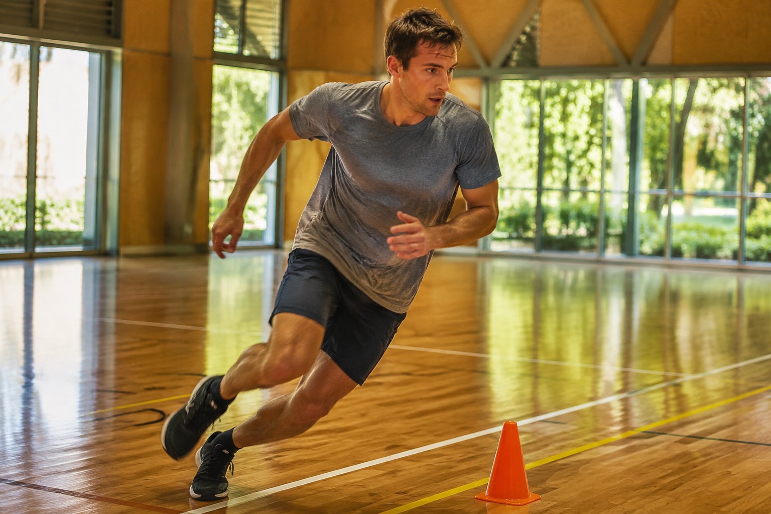 Melbourne candidate sprinting a 20-metre shuttle run while training for the Victoria Police fitness test beep test